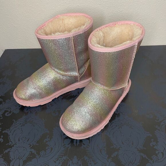 UGG Kids Classic II Glitter Boots Pink Size 4 - Picture 11 of 13